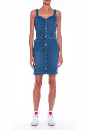 Moschino Womens Embroidered Denim Dress with Colored Buttons - - 10