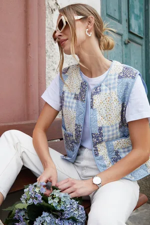 Threadbare Womens Floral Patchwork Reversible Quilted Gilet - - 8