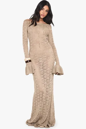 Boohoo Womens Frill Sleeve Crochet Beach Maxi Dress - - L