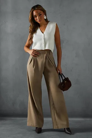 MissPap Womens Wide Leg Asymmetric Waistband Trousers - - 16