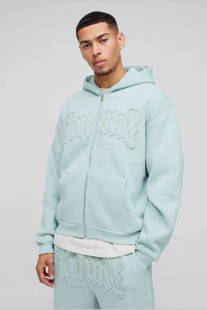 Boohoo Oversized Homme Applique Zip Through Hoodie - - M
