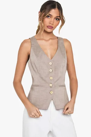 Boohoo Womens Wooden Button Fitted Tailored Waistcoat - - 12