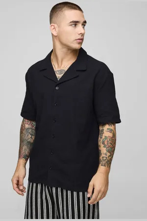 Boohoo Oversized Linen Look Revere Short Sleeve Shirt - - M