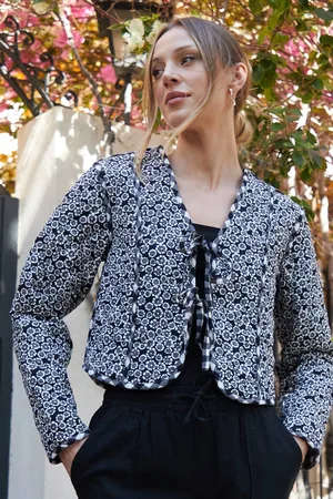 Threadbare Womens Floral Tie Front Reversible Quilted Jacket - - 16