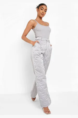 Boohoo Womens Quilted Satin Straight Leg Trouser - - 10