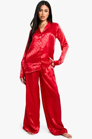 Boohoo Womens Satin Heart Jacquard Shirt & Trouser Pyjama Set - - 10