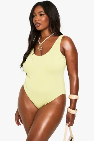 Boohoo Womens Plus Swimwear Essentials Crinkle Scoop Neck Swimsuit - - 22