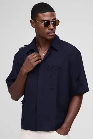 Boohoo Oversized Half Sleeve Linen Blend Shirt - - XL