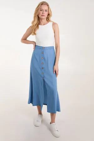 Blue Vanilla Womens Tencel Button Front Midi Skirt - - L