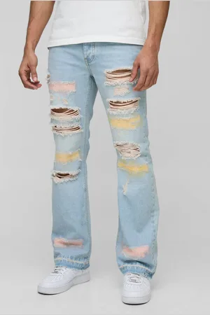Boohoo Slim Rigid Flared Rip & Repair Pastel Jeans - - 30R