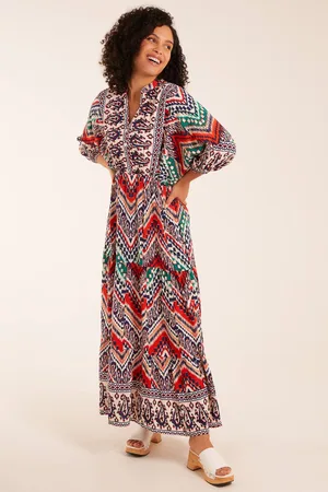 Blue Vanilla Womens Tiered Notch Neck Printed Dress - - S