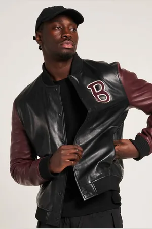 Barneys Originals Real Leather Varsity Jacket - - M