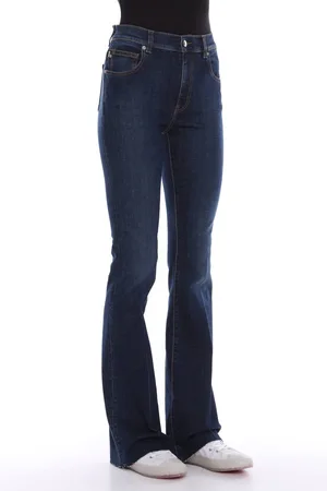Moschino Womens Dark Bell-Bottomed Jeans with Metal Logo Patch - - 10