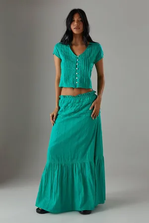 warehouse Womens Cotton Dobby Button Through Boho Crop Top - - 10