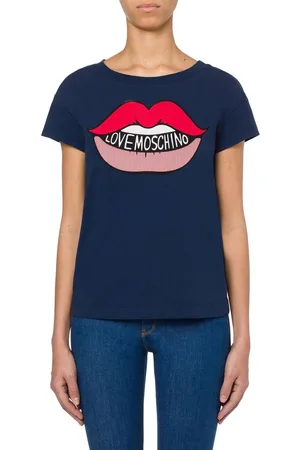 Moschino Womens Navy Graphic Lips Print Cotton T-Shirt - - 14