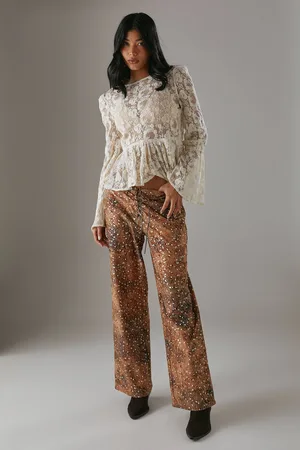 warehouse Womens Suedette Sequin Lace Up Trouser - - 16
