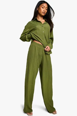 Boohoo Womens Woven Crinkle Textured Straight Leg Trouser - - 12