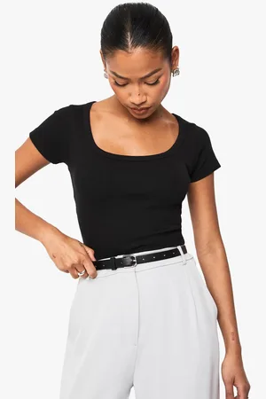 Boohoo Womens Rib Scoop Neck Short Sleeve Top - - 16