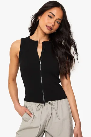 Boohoo Womens Rib Double Ended Zip Sleeveless Top - - 10