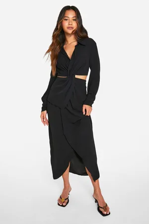Boohoo Womens Hammered Waist Detail Wrap Front Midaxi Skirt - - 16