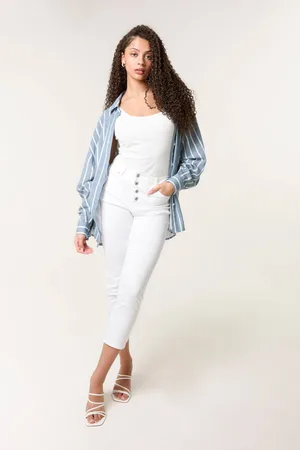 Blue Vanilla Womens Ivory Button Front Capri Trousers - - S/M