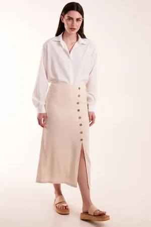 Blue Vanilla Womens Linen Button Front Midi Skirt - - 16