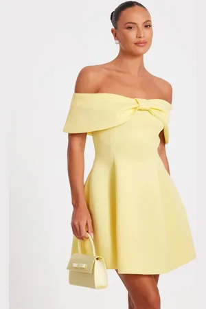 Quiz Womens Lemon Bardot Bow Skater Dress - - 6