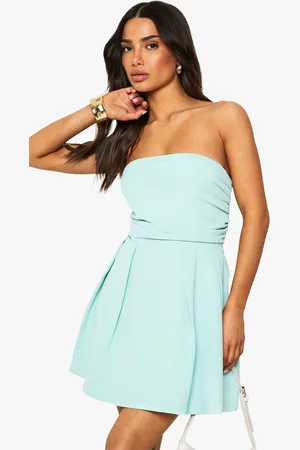 Boohoo Womens Petite Ruched Detail Structured Skater Dress - - 14