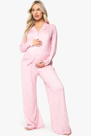 Boohoo Womens Maternity Heart Print Shirt & Trouser PJ Set - - 16