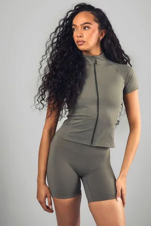Boohoo Womens DSGN Studio Supersoft Peached Sculpt Zip Through Short Sleeve Top - - XS