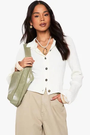 Boohoo Womens Lightweight Collared Rib Knit Cardigan - - XS