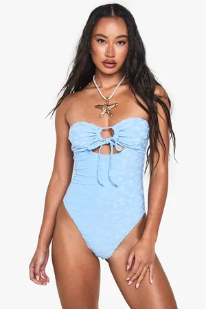 Boohoo Womens Floral Embossed Bandeau Swimsuit - - 8
