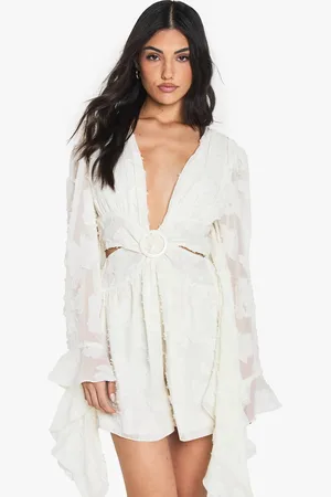 Boohoo Womens Burnout Floral Wide Sleeve Playsuit - - 14