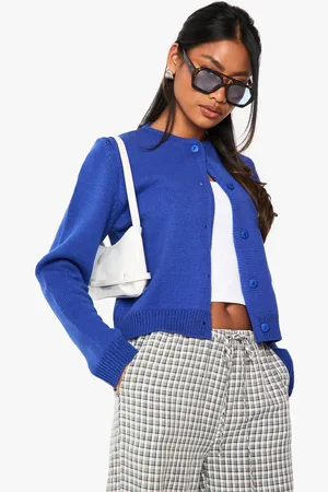 Boohoo Womens Cobalt Knitted Button Down Cardigan - - S