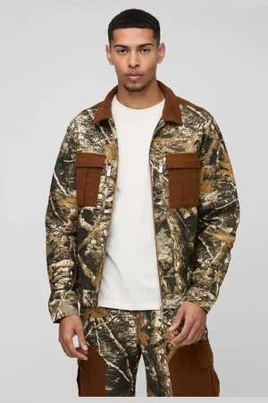 Boohoo Regular Twill Forest Camo & Cord Jacket - - M