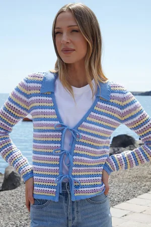 Threadbare Womens Stripe Tie Front Crochet Knit Cardigan - - 8