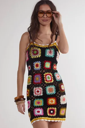 NASTY GAL Womens Floral Hand Crochet Knitted Mini Dress - - L