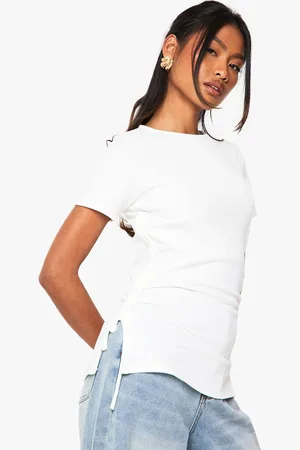 Boohoo Womens Ribbed Ruched Side T-shirt - - 12