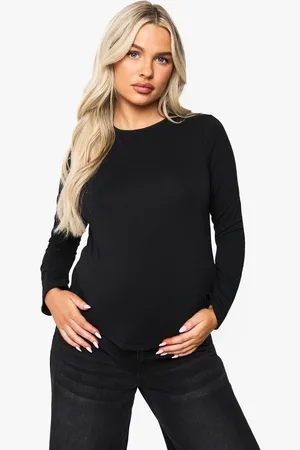 Boohoo Womens MATERNITY SPLIT HEM LONG SLEEVE T-SHIRT - - 16