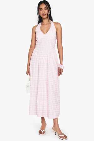 Boohoo Womens Gingham Bengaline Plunge Midaxi Dress - - 14