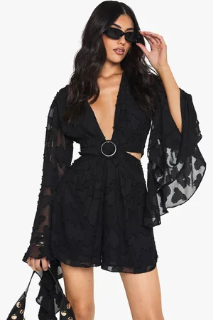 Boohoo Womens Burnout Floral Wide Sleeve Playsuit - - 8