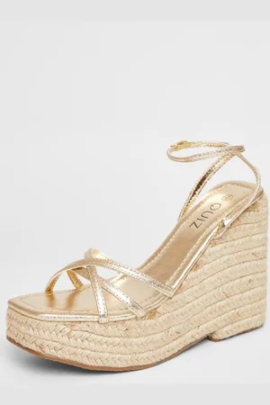 Quiz Womens Gold Cross Strap Platform Wedges - - 6