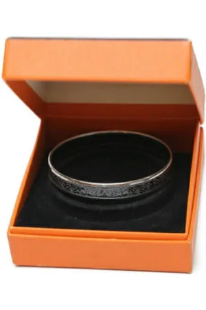 Hermès Preloved Collier de Chien Black Enamel Bangle Women - Silver Bracelets - - One Size