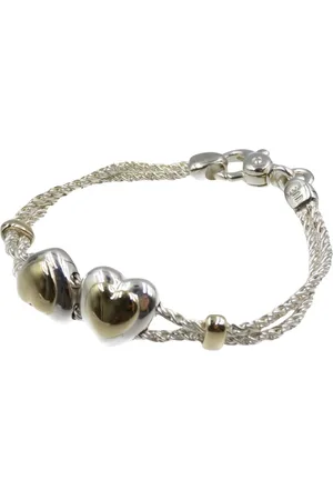 Tiffany & Co. Preloved Double Heart Bracelet TwoTone Charm Women - Silver - - One Size