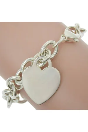 Tiffany & Co. Preloved Heart Tag Charm Bracelet Medium Chain Women - Silver - - One Size