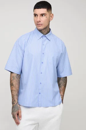 Boohoo Tall Oversized Stripe Poplin Pocket Front Short Sleeve Shirt - - M
