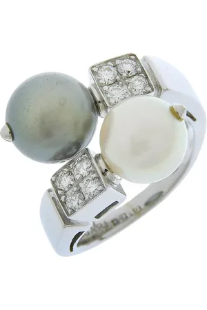 Bvlgari Preloved Pearls Diamond Ring Modern Design Women - Silver - - One Size