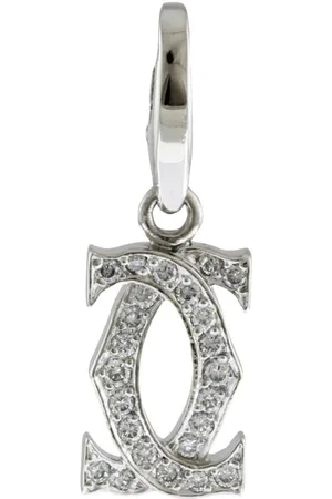 Cartier Preloved Double C Charm Diamond Pendant Women - Silver Necklaces - - One Size