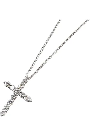 Tiffany & Co. Preloved Diamond Cross Pendant 16 Chain Women - Silver Necklaces - - One Size
