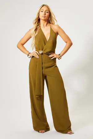 MissPap Womens Shell Trim Wide Leg Halterneck Jumpsuit - - 10
